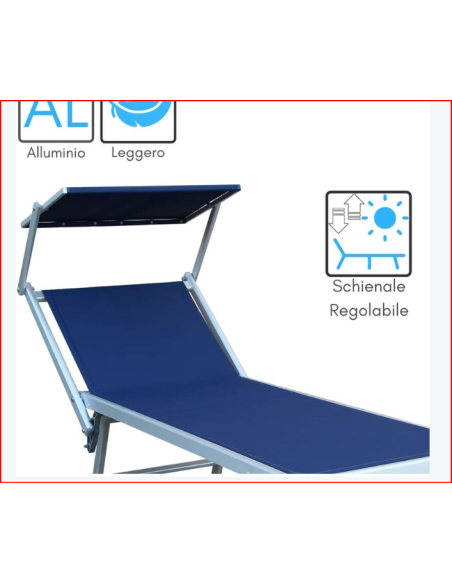 LETTINO MODELLO PLAYA CON TETTUCCIO PARASOLE COLORE GRIGIO IN ALLUMINIO