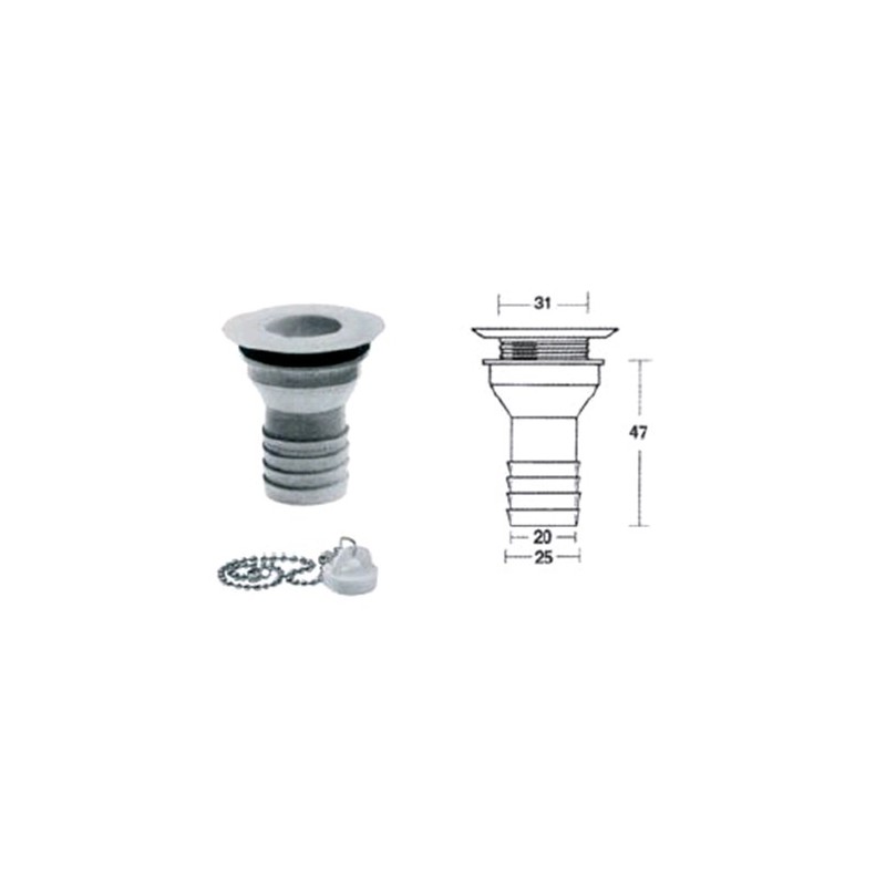 PILETTA DIRITTA FORO SCARICO DIAMETRO MM 25