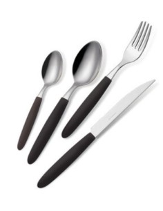 POSATE IN ACCIAIO INOX PZ 24 CON MANICO NERO IN BARATTOLO