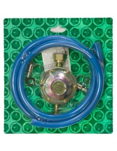 REGOLATORE GAS CON TUBO BLU PER BARBECUE CON DUE FASCETTE