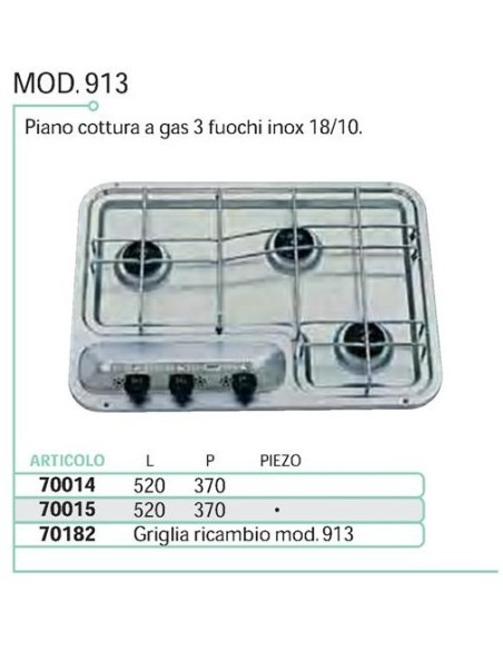 GRIGLIA DI RICAMBIO MOD 913 X PIANO COTTURA A 3 FUOCHI MOD 913