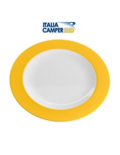 PIATTO PIANO GIALLO E BIANCO IN PLASTICA TERMOINDURENTE