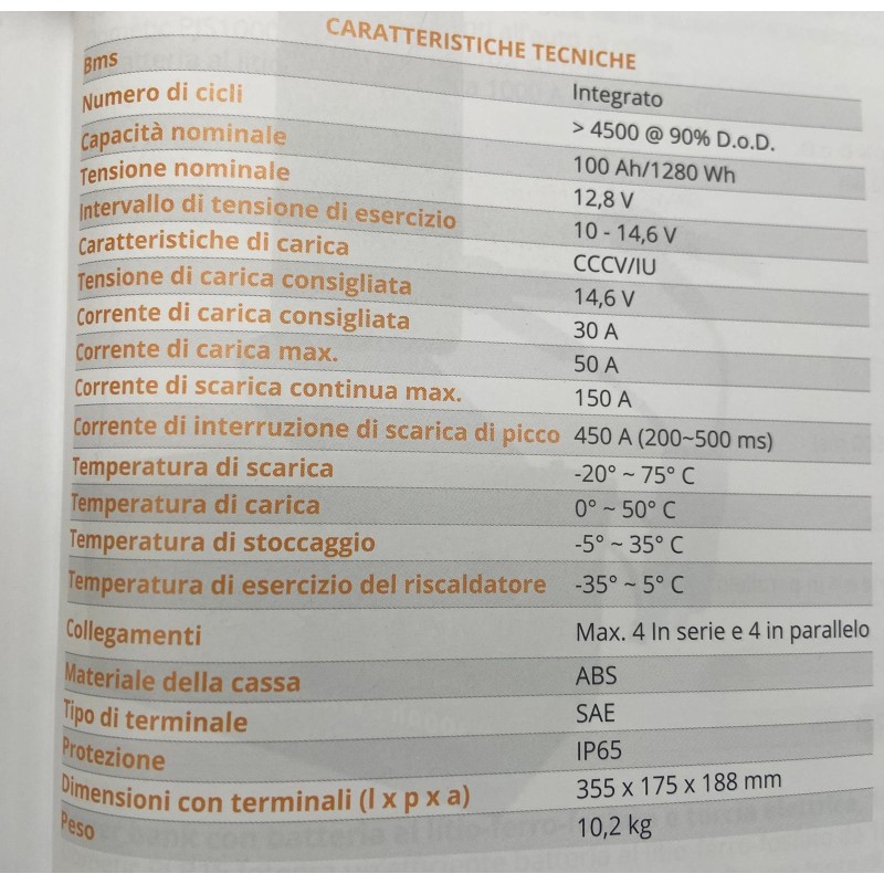 BATTERIA A LITIO 100 AH  12,8 V