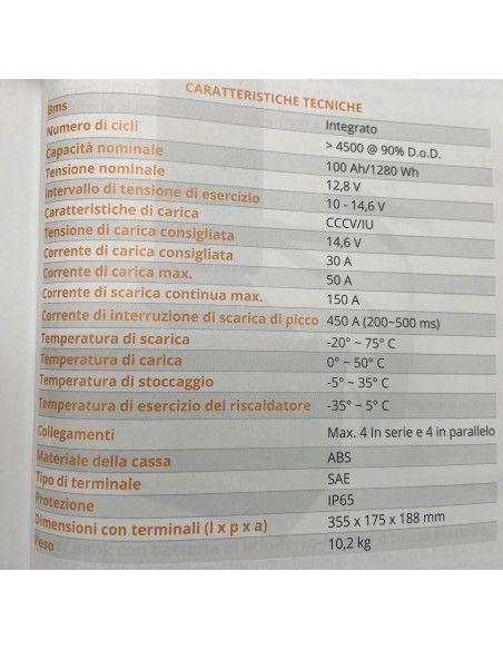 BATTERIA A LITIO 100 AH  12,8 V