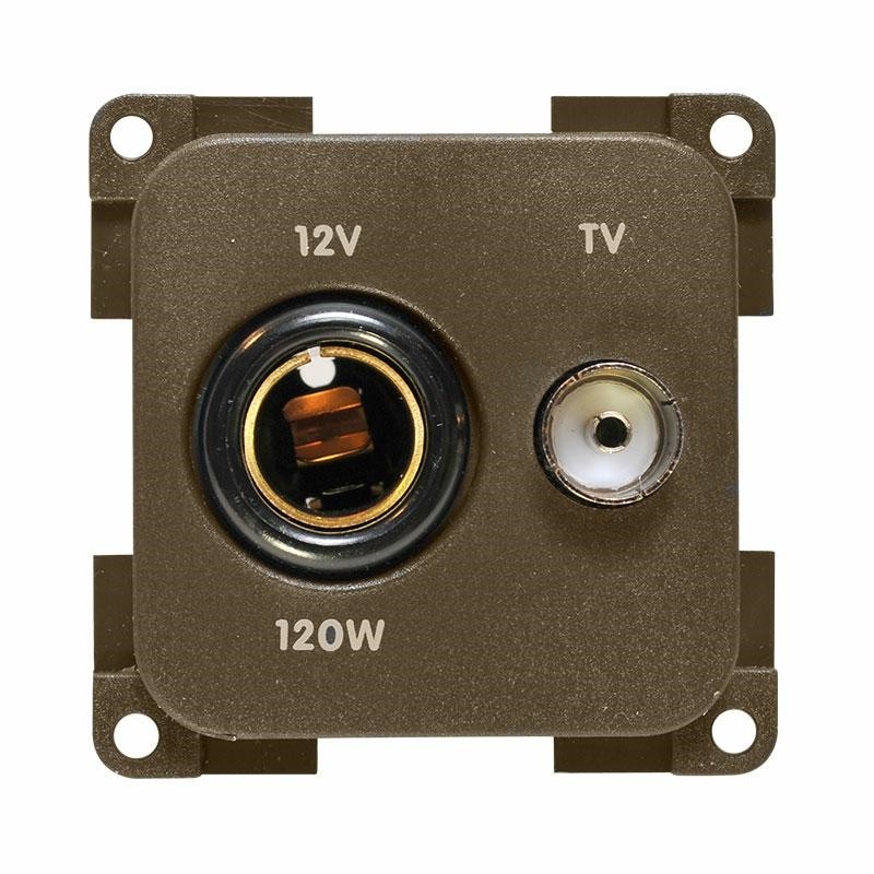 PRESA MP12TV CON ATTACCO 12V E TV MARRONE