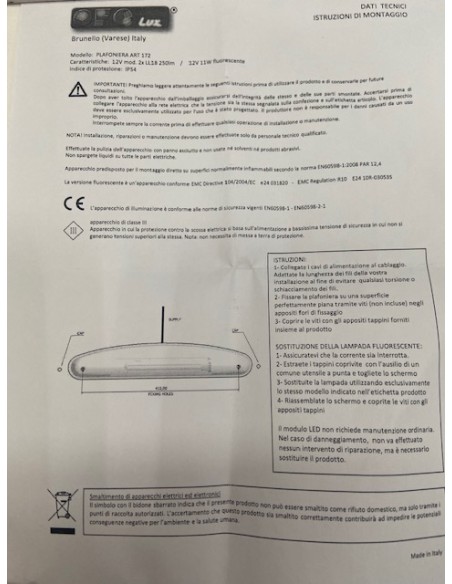 PLAFONIERA ESTERNA MOD. 172 A LED 2XLL21 500 LUMEN 6500K IP 54