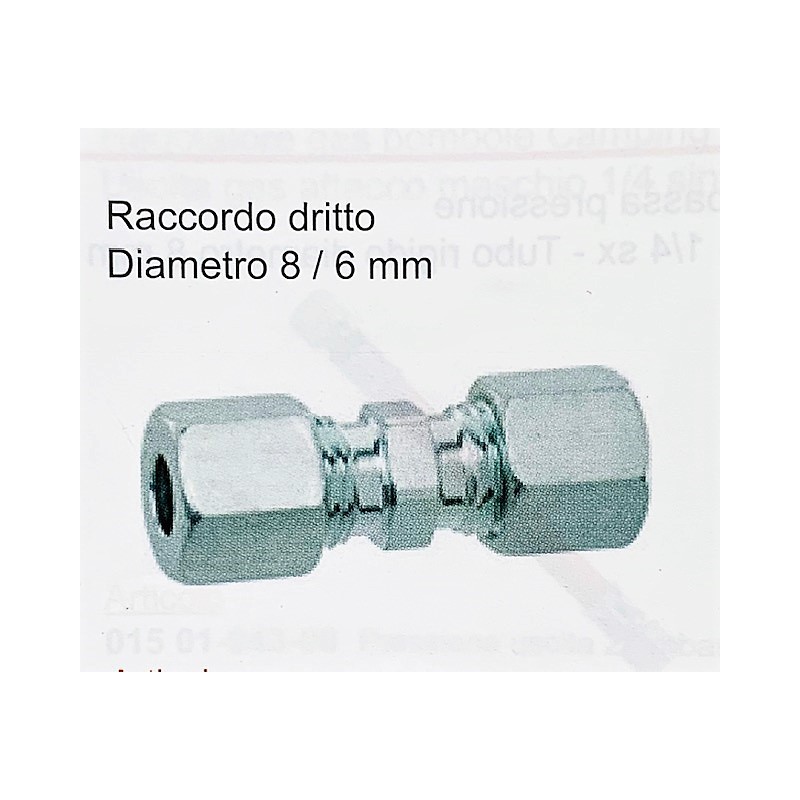 RACCORDO GAS DRITTO A RIDUZIONE TUBO 8-6 MM