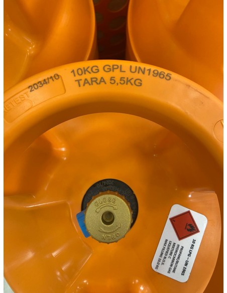 BOMBOLA GAS IN VETRORESINA COLORE ARANCIO DA 10 KG DIMENSIONE ALTEZZA 58 CM DIAMETRO 30 CM