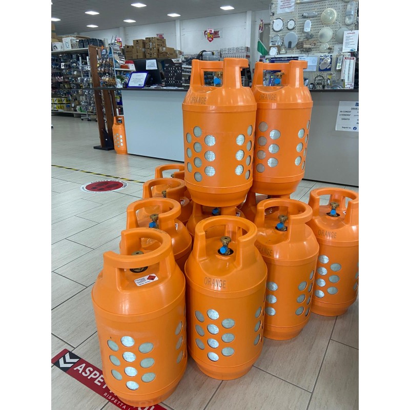 BOMBOLA GAS IN VETRORESINA COLORE ARANCIO DA 10...