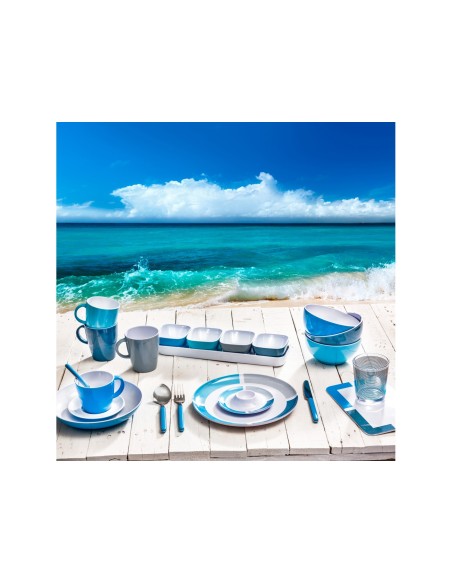 SET IN MELAMINA MODELLO SPECTRUM, COLORE BLU E TURCHESE 16 PEZZI CON ANTISLIP