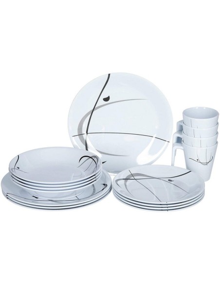 SET   IN MELAMINA FANTASIA BIANCO E NERO MODELLO TONDO SERENADE CON ANTISLIP