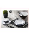 SET IN MELAMINA FANTASIA BIANCO E NERO MODELLO TONDO SERENADE CON ANTISLIP