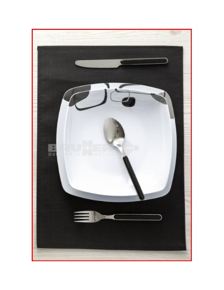 SET IN MELAMINA 16 PEZZI MODELLO ENIGMA BIANCO E NERO PER 4 PERSONE