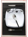SET IN MELAMINA 16 PEZZI MODELLO ENIGMA BIANCO E NERO PER 4 PERSONE