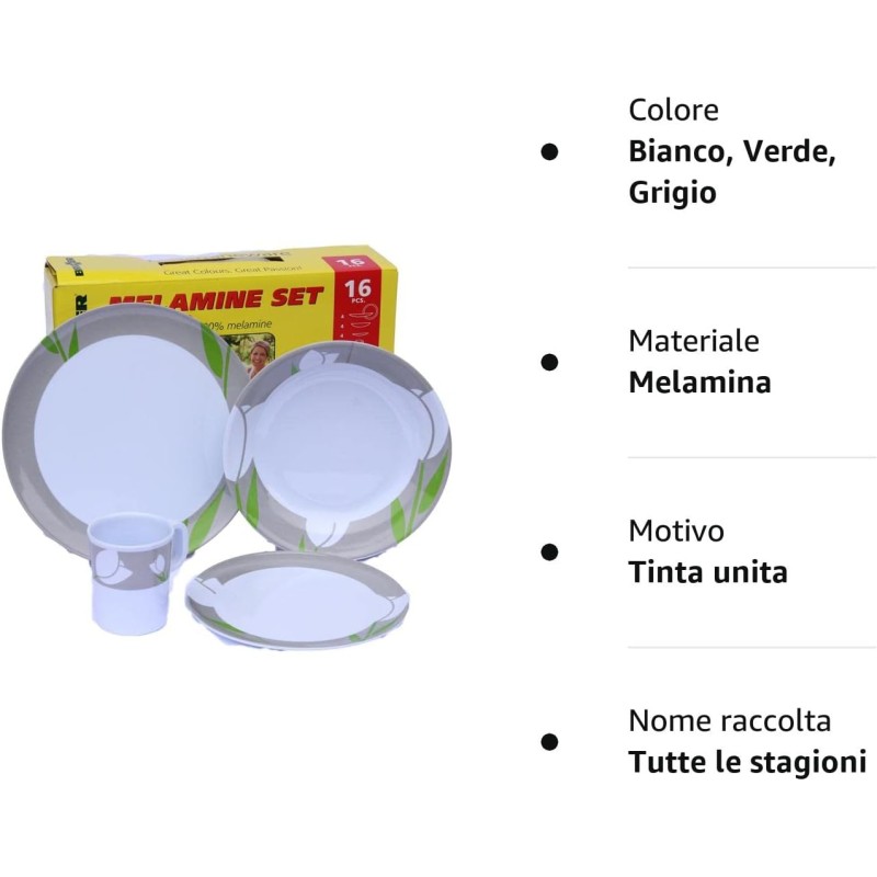 SET MELAMINA BRUNNER MODELLO TULIP VERDE DA 16...