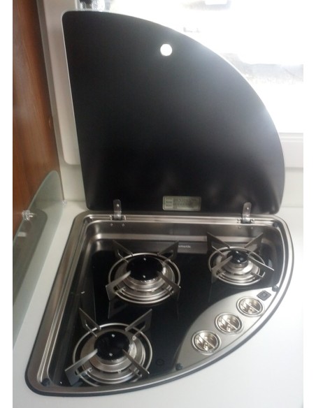 PIANO COTTURA  DOMETIC 3 FUOCHI SX CON COPERCHIO IN VETRO COLORE NERO