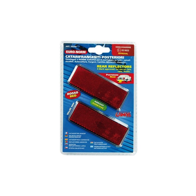 COPPIA CATARIFRANGENTI RETTANGOLARI ROSSI 90X35 MM