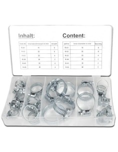 CASSETTINA DI 23 FASCETTE ASSORTITE STRINGI TUBO IN ACCIAIO
