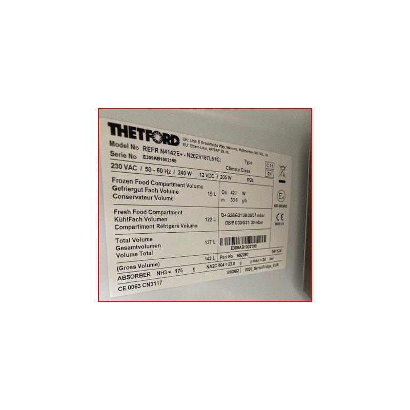 FRIGORIFERO THETFORD N4142  TRIVALENTE 142 LT SLIM