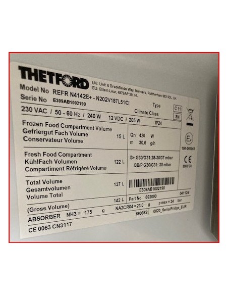 FRIGORIFERO THETFORD N4142  TRIVALENTE 142 LT SLIM
