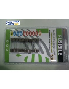 SET DI 10 FUSIBILI IN VETRO CON AMPERAGGI ASSORTITI 12/24V.