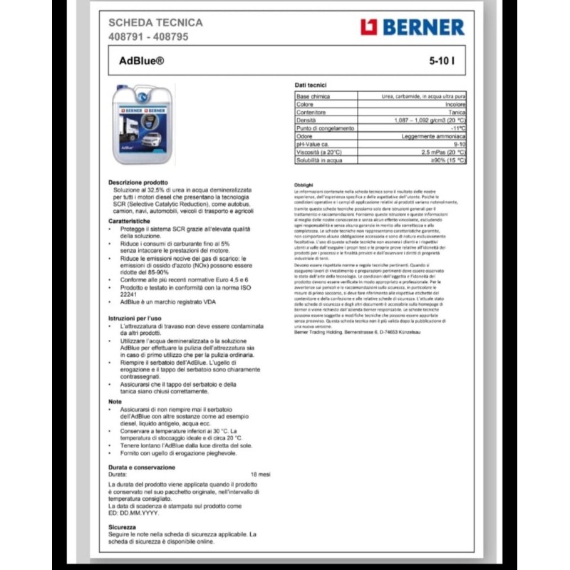 ADBLUE SOLUTION BERNER DA 10 LT