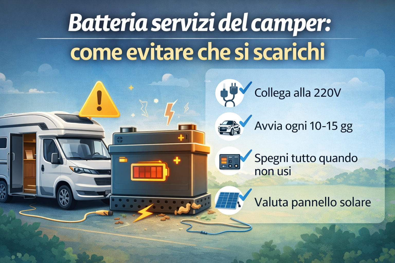Batteria servizi del camper: come evitare che si scarichi e come farla durare più a lungo